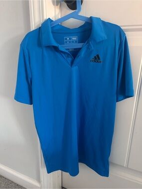 adidas boys Bright Blue Golf Polo with Black Logo